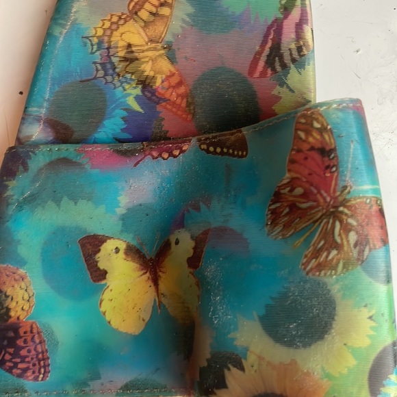 Fiona butterfly & sunflower hologram sandals kitten heel slides women size 7 1/2 - Picture 6 of 10